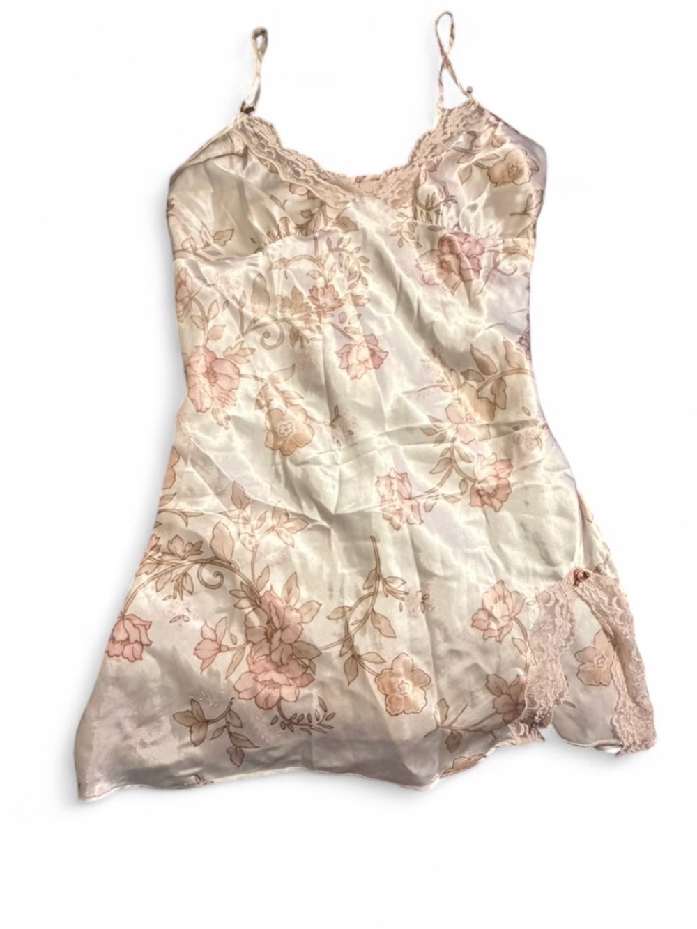 Vintage Fairycore Floral Satin Slip Dress W/Lace trim and Rosettes